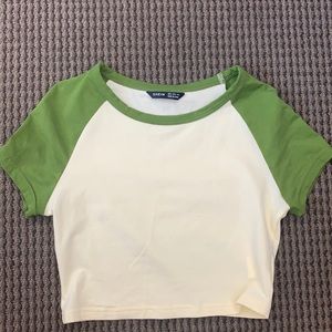 Green and Cream Shein Cropped Baby Tee